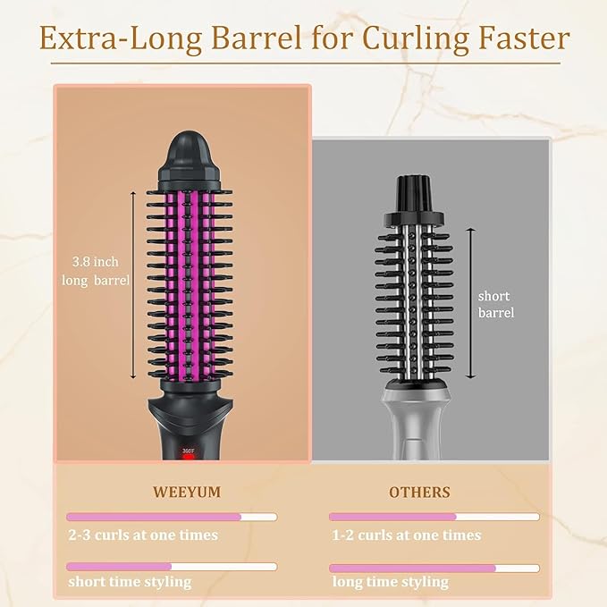 Curling Iron Brush for Short Long Hair Hair Curling Brush Long Barrel Tourmaline Ceramic Dual Voltage Curling Brush Iron with Anti-Scald Bristles (Black)
