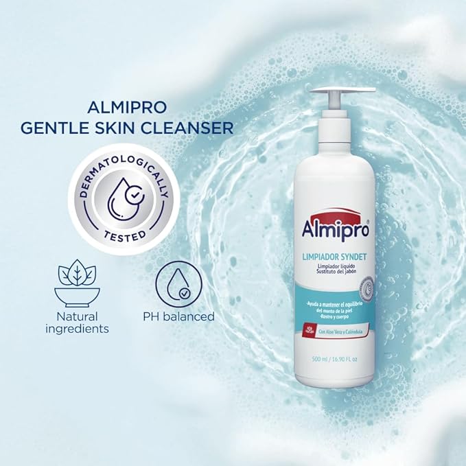 almipro Syndet Skin Cleanser | Soap-free Moisturizing Body Wash with Aloe Vera &amp Oatmeal for Dry delicate sensitive Skin | Dermatologist Recommended | Bottle 16.9 fl. oz.