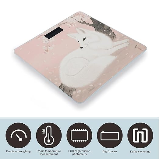 Cherry Blossom Tree Fox Scale for Body Weight Sturdy Tempered Glass Weighing Scales with LCD Display Accurate Digital Bathroom Scale Convenient Body Fat Smart Scales Easy Read