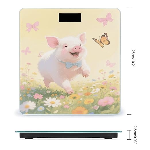 Cute Pig Weight Scale Large Digital Bathroom Scales with Bright LED Display Non Slip Digital Scale and Step On Fashion Weighing Machine for Body