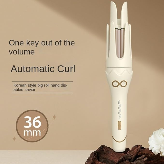 Automatic Curling Wand for Hair 36MM Korean Curls with Auto Rotate One-Touch Inner/Outer Curling 4 Heat Settings Fast 30s Heat Up 10 Min Styling Beige Anti-Scald Design 60 Min Auto Shut Off