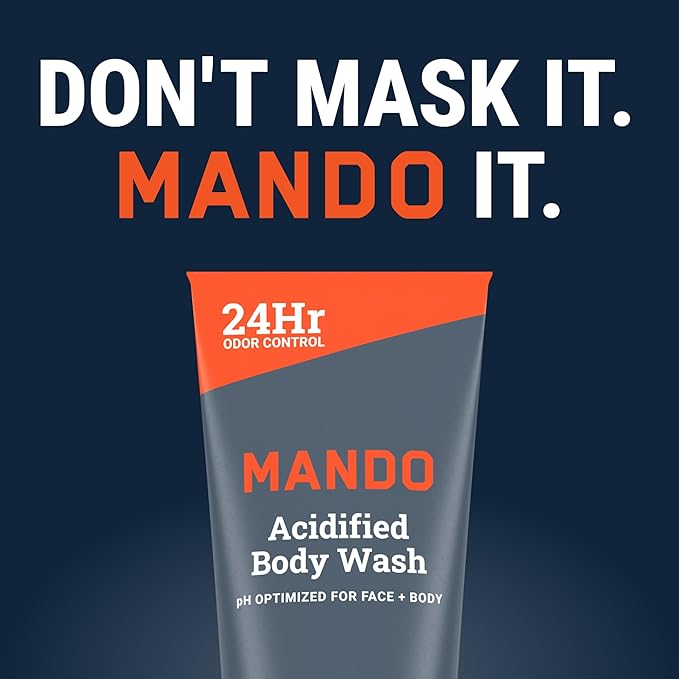 Mando Smooth Solid Stick (2.6 Ounce) + Acidified Body Wash (8.5 Ounce) - Clinically Proven to Block Odor All Day - Whole Body Safe For Pits Packages + Feet (Mt. Fuji)