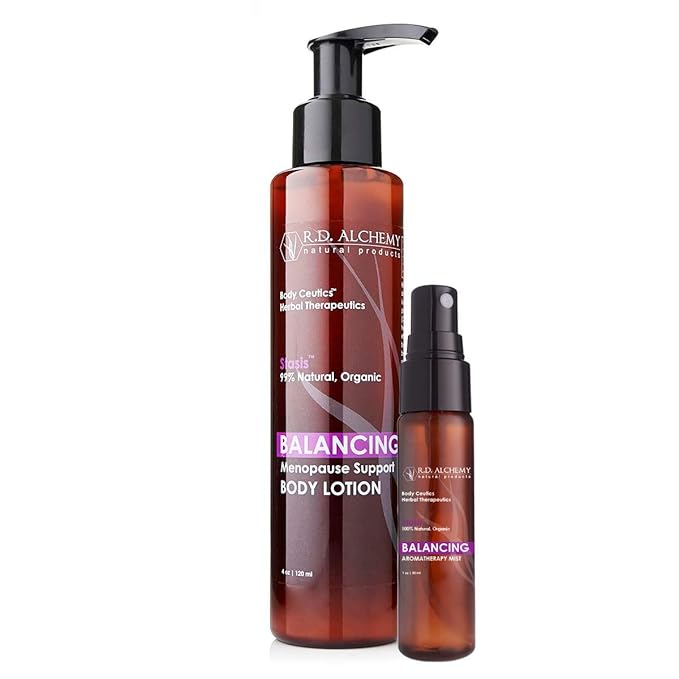 RD Alchemy - Natural &amp Organic Menopause Balancing 2-Piece Treatment Set - Body Lotion &amp Hot Flash Mist with Isoflavones &amp Oils Moisturize Dry Skin Support Mood &amp Sleep to Promote Wel