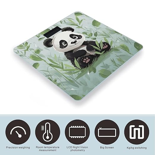Panda Bamboo Weight Scale Digital Electronic Scales Bathroom Scale Larg LCD Backlight Display High Precision MeasurementsTempered Glass