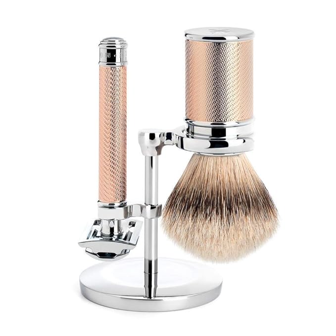 MÜHLE Rosegold Silvertip Badger Safety Razor (Closed Comb) Shaving Set - Perfect for Every Day Use Barbershop Quality Close Smooth Shave