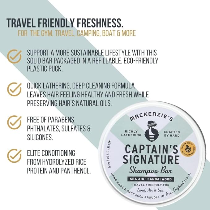 MacKenzie's Captain's Signature Deodorant &amp Shampoo Bar Bundle - Gifts for Men - Gifts for Fishermen - Coastal Gifts - Natural Deodorant - Vegan