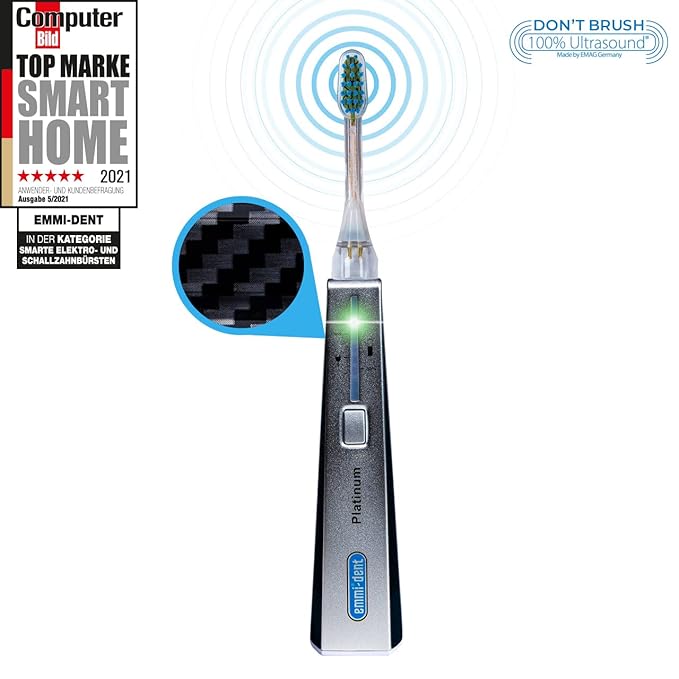Emmi-dent Electric Toothbrush Set - Carbon. 100% Ultrasound Technology removes Harmful Plaque Without Abrasive Brushing. Ideal for Sensitive Teeth &amp Gums. with Nano-Bubble Toothpaste. Rechargeable