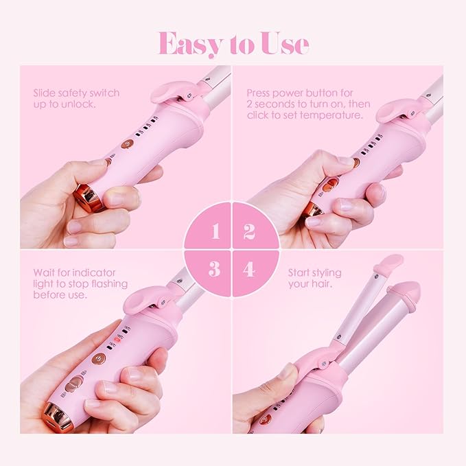 Bestauty Small Cordless Curling Iron 1 inch Mini Dual Purpose Curling/Flat Iron - Hair Straightener and Curler 2 in 1 Rechargeable Wireless Travel Hair Curling Iron for Short Hair (Pink)
