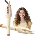 Automatic Curling Iron 1.25Inch Wave Curling Iron Fast Heating Hair Curling Wand with 3 Temp &amp LED Display 60Min Auto Shut-Off Anti-Scald Anti-Tangle Rotating Curling Irons for Hairstyle (Yell