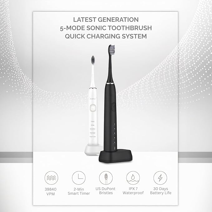 Sonic-Pro Electric Toothbrush 5 Cleaning Modes Smart Timer (Pearl White)