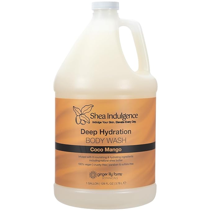Ginger Lily Farms Botanicals Shea Indulgence Deep Hydration Body Wash Coco Mango 100% Vegan &amp Cruelty-Free Coconut Mango Scent 1 Gallon (128 fl oz) Refill