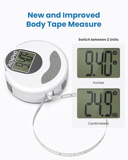 RENPHO Body Measuring Tape Bluetooth Smart Tape Measure with Lock Hook &amp Retractable Function Accurate Body Fat Measurement Device for Weight Loss Muscle Gain Fitness Bodybuilding 60in /150cm