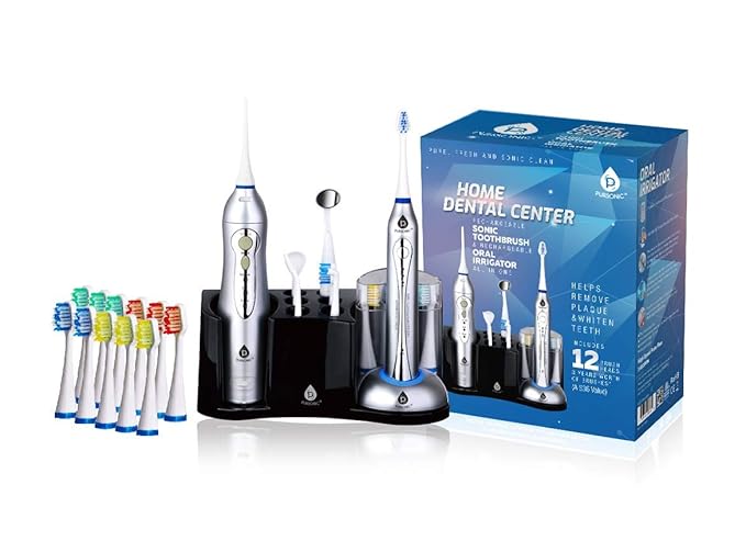 Pursonic S625 Rechargeable Sonic Toothbrush and Rechargeable Water Flosser with 12 Brush Heads