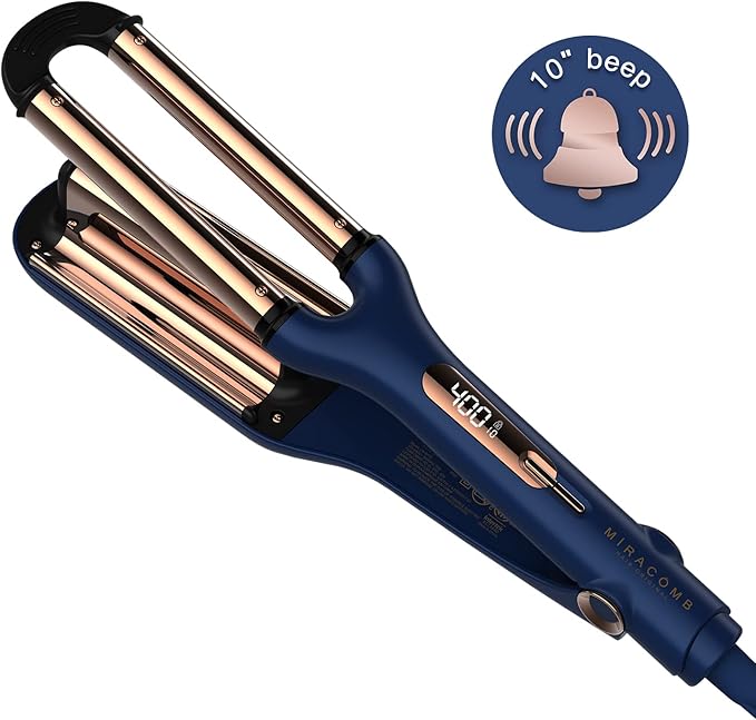 MIRACOMB Titanium Deep Waver Iron Ion Technology Digital Heat Settings Auto Off Dual Voltage (12.2 inches Wavy Hair Hair Waver)