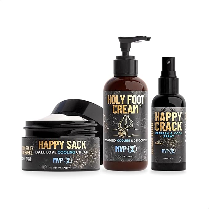 Derm Dude Happy Sack Happy Crack &amp Holy Foot Cream Set | Ball Deodorant Deodorant &amp Foot Cream | With DeoPlex for Odor Control | Made with Naturally Derived Ingredients | MVP Scent