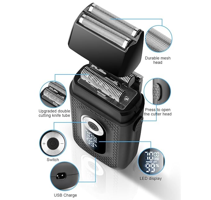 Men's Shaver Professional Rechargeable Electric Shaver LCD Display Portable Cordless Men's Multifunctional Reciprocating Razor Beard Trimmer