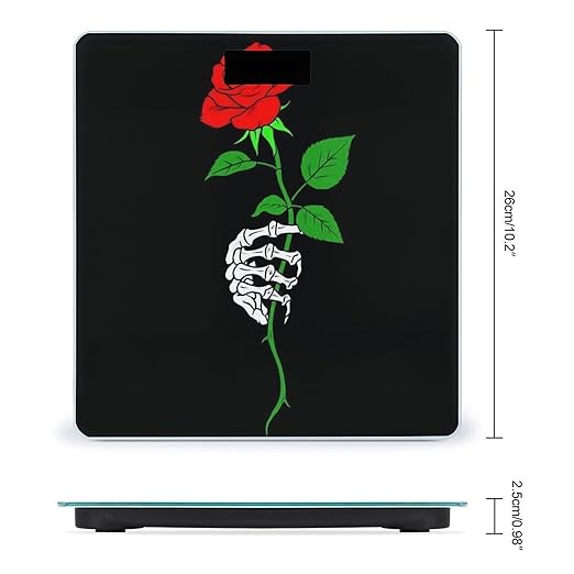 Energy Saving Scale Bathroom Weighing Scale Smart Scale for Body Weight Digital Black Goth Skull Skeleton Hand Holding Red Rose