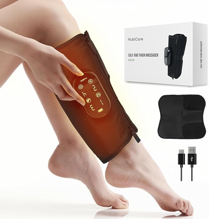 HuBDIC HubiCare Calf and Thigh Massager Leg Massager for Circulation and Pain Relief Calf Air Compression Massage with Heat Compression with 4 Modes 3 Intensities (Single)