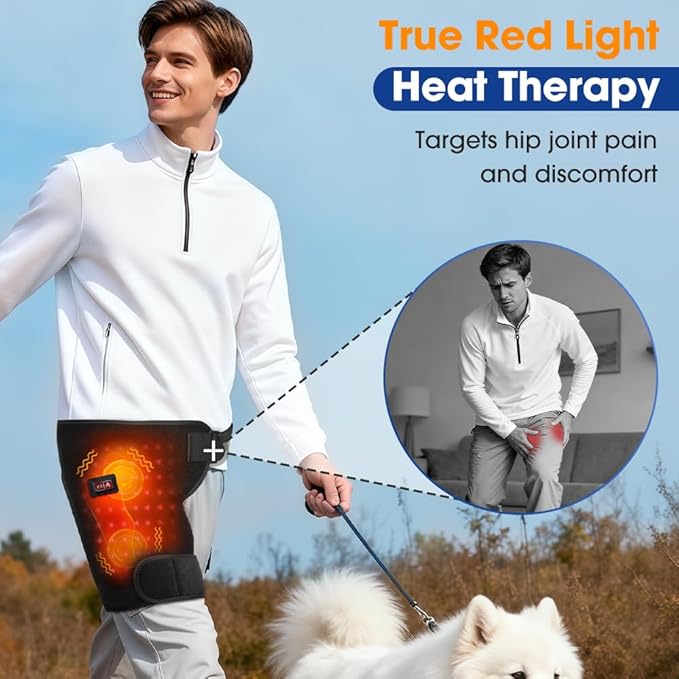 Aimery Hip Brace Red Light Therapy for Hip Pain in Menopausal WomenAdjustable Hip Support Wrap for Women3 Heat Levels Move Confidently &amp Sleep Through The Night (Black - Vibration)