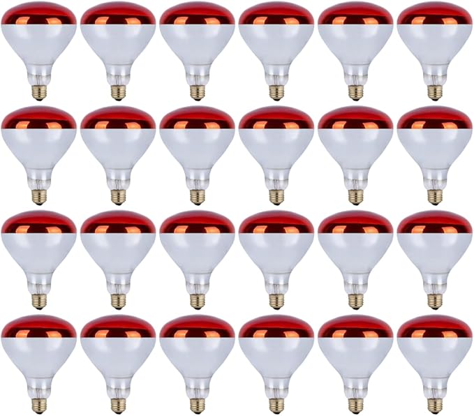 Shadid 250 Watt Heat Lamp R40 Red Flood Light Bulb Infrared Heat Lamp for Chickens Livestock Food Service Heat Therapy Reflector 24 Pack 15251-RD