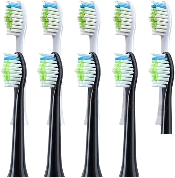 10PCS Replacement Toothbrush Heads Compatible for D5/D5S/D5Z/D8X/D8Z/D9/D10 Soft Electric(10PCS Black White)
