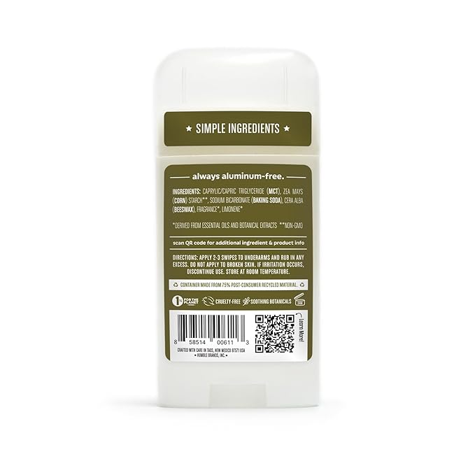 HUMBLE BRANDS Original Formula Aluminum-free Deodorant. Long Lasting Odor Control with Baking Soda and Essential Oils Texas Cedarwood and Grapefruit Pack of 3