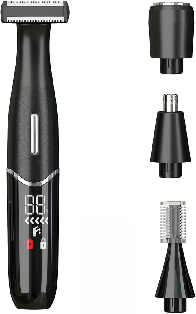 WAIKIL Electric Shaver &amp Trimmer Set - 4-in-1 Multi-Grooming Kit with Digital Display &amp Replaceable Blades for Face/Body Hair (Black) ‌