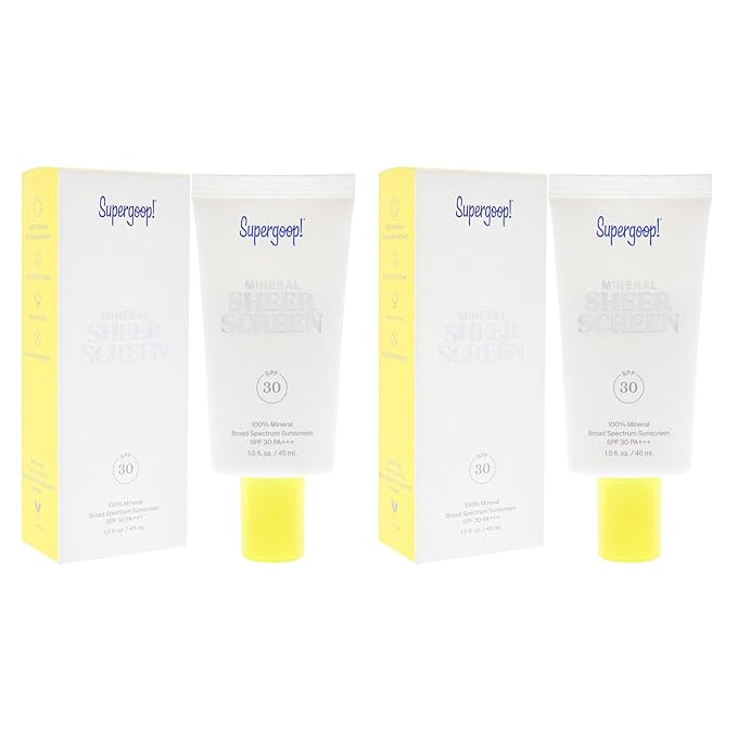 Mineral Sheer Screen SPF 30 by Supergoop for Women - 1.5 oz Sunscreen - Pack of 2
