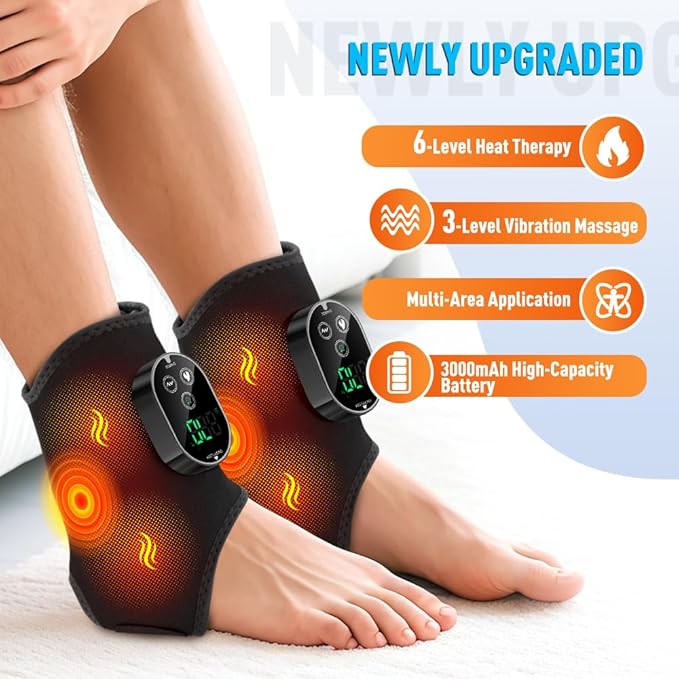 2-Pack Cordless Foot Massager for Neuropathy Foot and Ankle Massager Ankle Heating Pad with Massage 6 Heat Levels &amp 3 Massage Modes with Timer (Black)