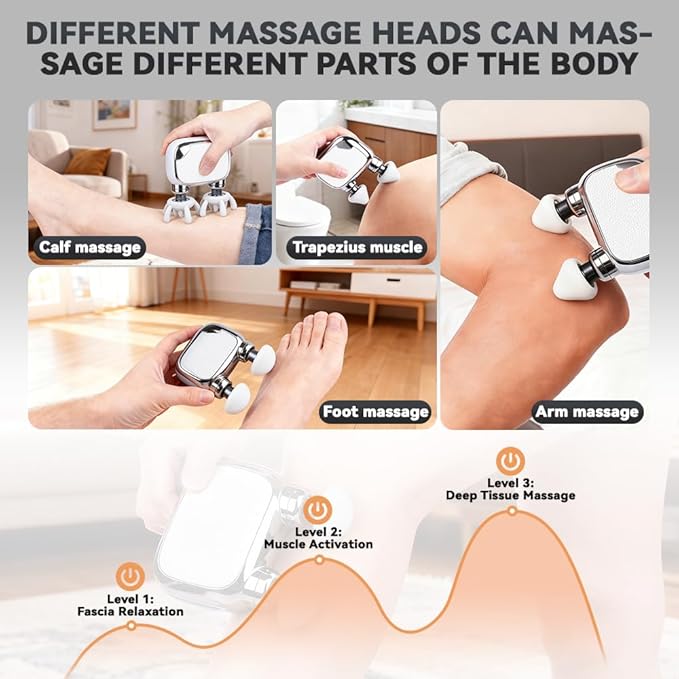 Mini Handheld Massager - Portable Electric Dual Head Massager for Neck Shoulder Back &amp Body Muscle Relief - Compact Personal Massage Device with Travel Pouch
