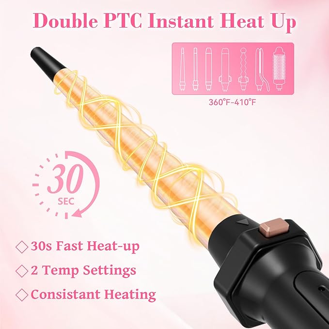 Ufree 7-in-1 Curling Iron Set with Interchangeable Ceramic Barrels Curling Wand Set with Thermal Brush Hair Straightener and Wand Curling Iron Versatile Styling Hair Curlers Set Gifts for Women