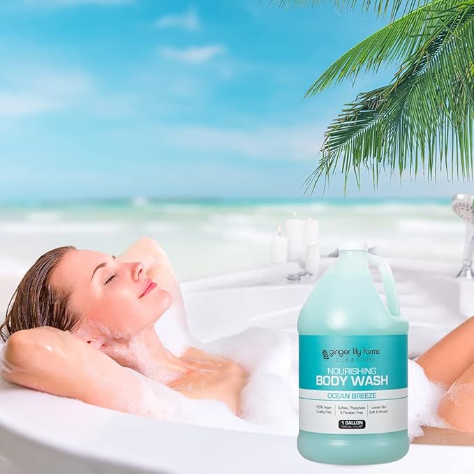 Ginger Lily Farms Club &amp Fitness Nourishing Body Wash 100% Vegan &amp Cruelty-Free Ocean Breeze Scent 1 Gallon Refill (Pack of 4)