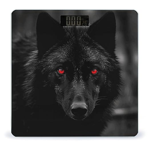 Digital Bathroom Scale for Body Weight Scale with Bright LCD Display High Accuracy Step-On Technology Auto On/Off Black Red Eyed Wolf Digital Scales 400 Lbs /180kg
