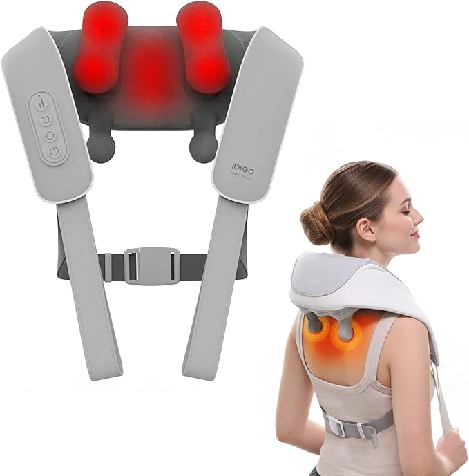Cordless Shiatsu Neck and Back Massager with Heat 10 Mins x 12 Uses 3 Massage Modes &amp 2 Intensity Levels 3D Kneading Deep Tissue for Pain Relief Voice Prompt &amp Smart Memory Relax for Wome