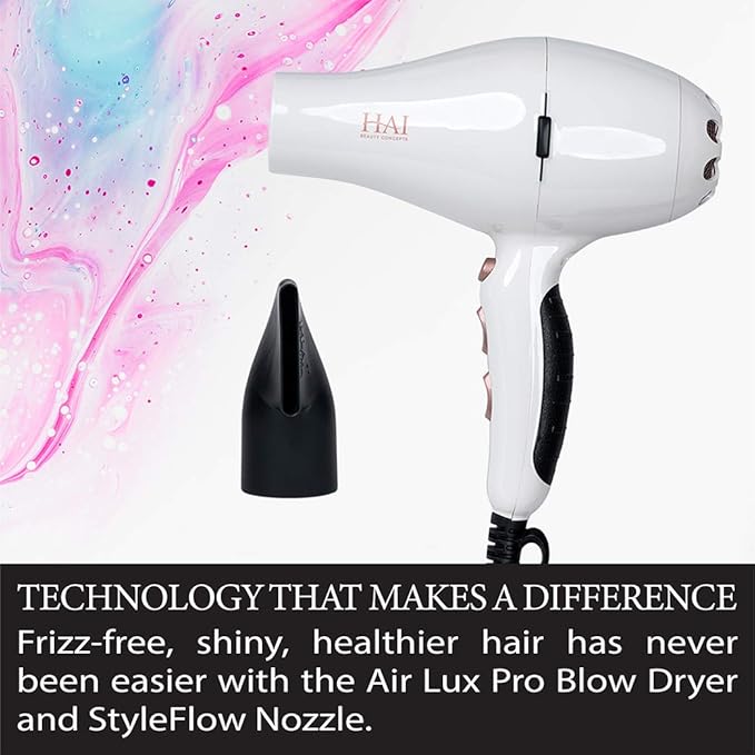 Air Lux Hair Dryer with Styleflow Nozzle by HAI - Professional Lightweight Ergonomic Blow Dryer with Patented Styleflow Nozzle for Styling Comfort
