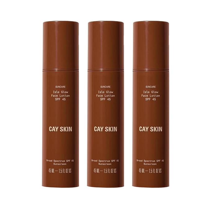 Cay Skin Isle Glow Face Moisturizer SPF 45 – Illuminating Moisturizer Broad Spectrum Sunscreen + Makeup Primer – Lightweight Pearlescent Formula with Radiant Finish for All Skin Types – 3-Pk 1.5 oz