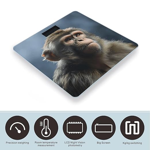 Monkey Scale for Body Weight Anti-Slip Tempered Glass Digital Bathroom Scales Clear LCD Display Weighing Scale Safe Rounded Corners Smart Scales