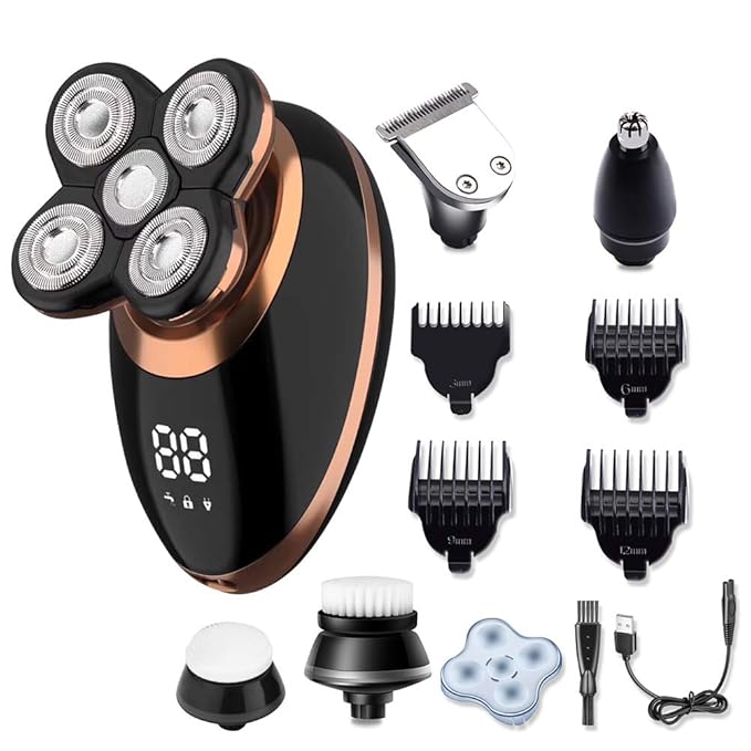 Surker Head Shavers for Bald Men 4d Electric Razor 5 in 1 Nose Beard Trimmer Hair Clipper Shaving Kit Rotary Shaver Cordless USB Rechargeable Facial Grooming Kit Waterproof