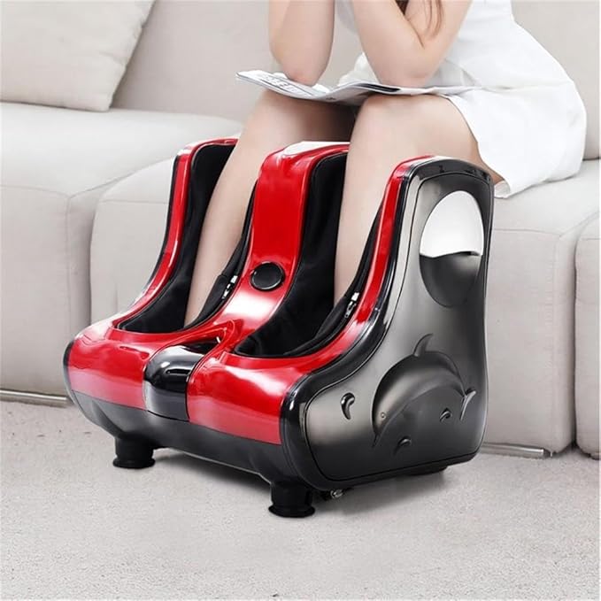 Pemberly Row Shiatsu Foot Calf Leg Massager 19.7 x 17.7 x 17.7 Plastic Construction Red Finish Adjustable Speed Settings Ergonomic Design Heating and Kneading Functions for Relaxation and