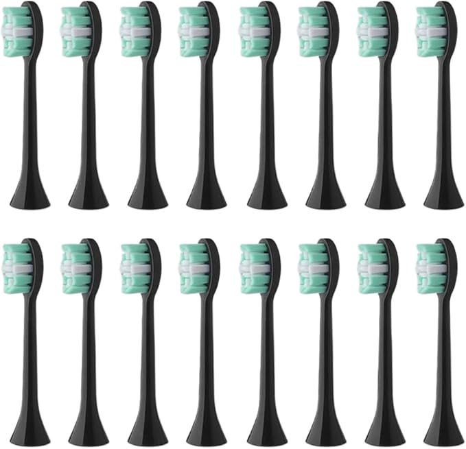 16pcs Replacement Toothbrush HeadsCompatible for B002DC/B009DC/B001/B004/B005/B006(16pcs Black)