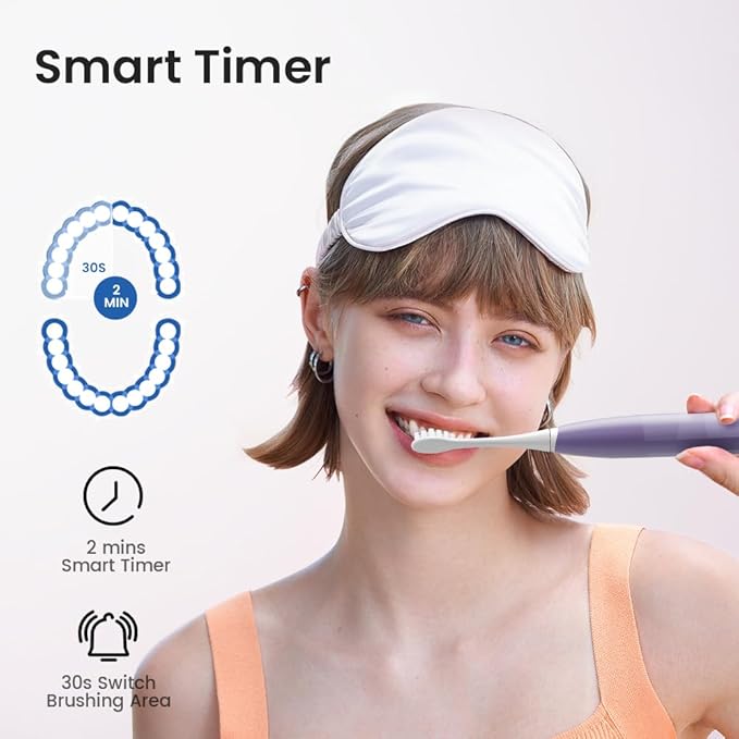 Oclean Electric Toothbrush for Adults 150 Days Battery Life Electric Toothbrush USB Rechargeable Sonic Travel Toothbrush with 6 Brush Heads &amp Travel Case 5 Modes and Smart Timer Purple