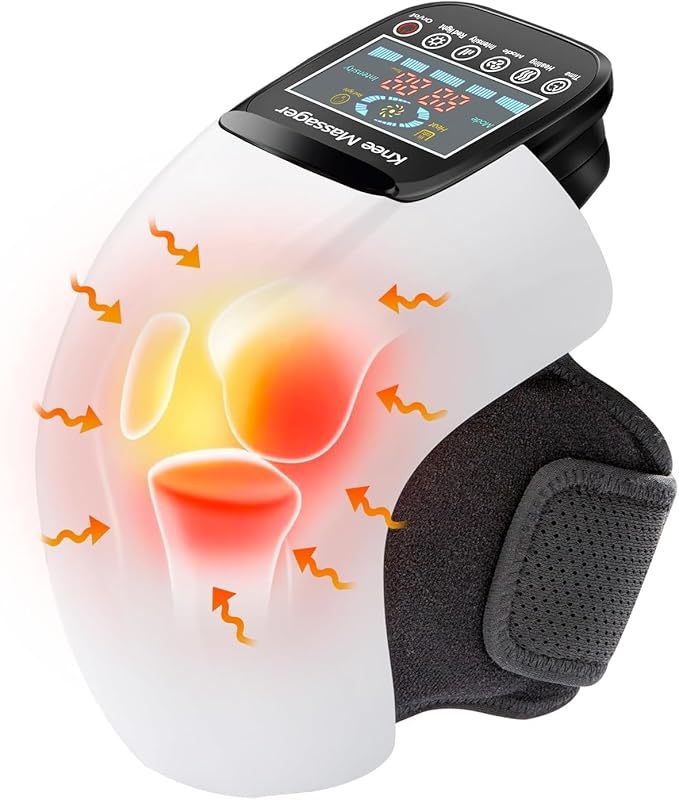 4-in-1 Knee Massager – Deep Heat Red Light Vibration &amp 3D Massage Cordless and Portable with large LED Screen Ideal for Joint Pain Relief &amp Post-Workout Recovery Gift for Families and Fri