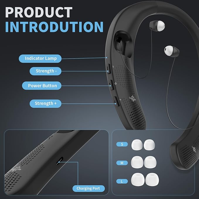 Red Light for Ears Portable Ear Wellness Device Wearable Red Light Device Neckband Design with Adjustable Earbud Cord Featuring 3-Level Adjustment