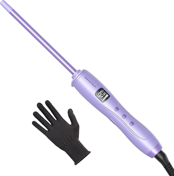 Wavytalk 3/8 Inch Small Curling Iron Curling Wand for Short &amp Long Hair Ceramic Small Barrel Curling Iron with Adjustable Temperature Include Heat Resistant Glove (Purple)