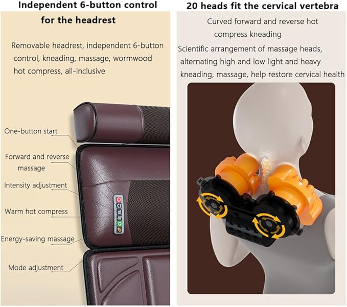Back Massager 3D Kneading Massage Cushion 9 Modes Three Speed Timer Constant Temperature Heat 10 Vibration Motors Suitable For Home Use
