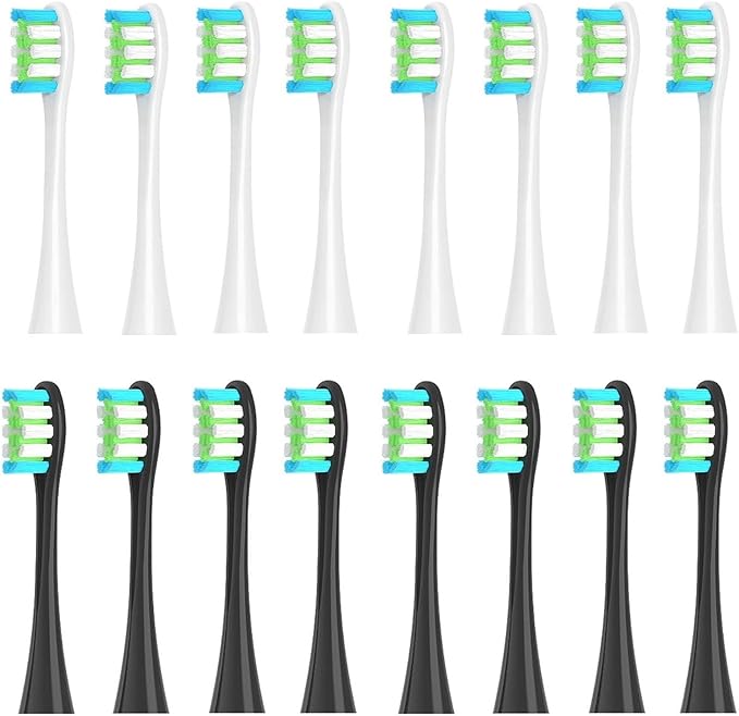 16pcs Replacement Brush HeadsCompatible for Oclean X/Pro/ Z1/ SE F1 One PW01/03/05/07/09 P5 Electric Toothbrush(16 White and Black)