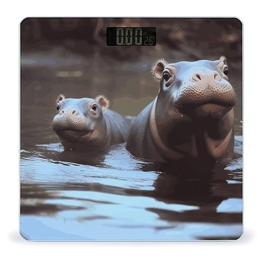 Digital Bathroom Scale for Body Weight Scale with Bright LCD Display High Accuracy Step-On Technology Auto On/Off Baby Hippos Digital Scales 400 Lbs /180kg