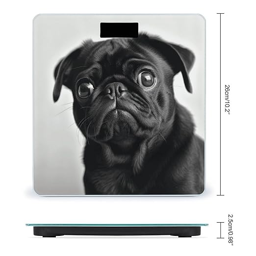 Cute Black Pug Dog1 Bathroom Scale for Body Weight Bathroom Digital Electronic Weighing Scale with Back Lit LED Display Sturdy Tempered Glass Weight Watchers Scales 400lb