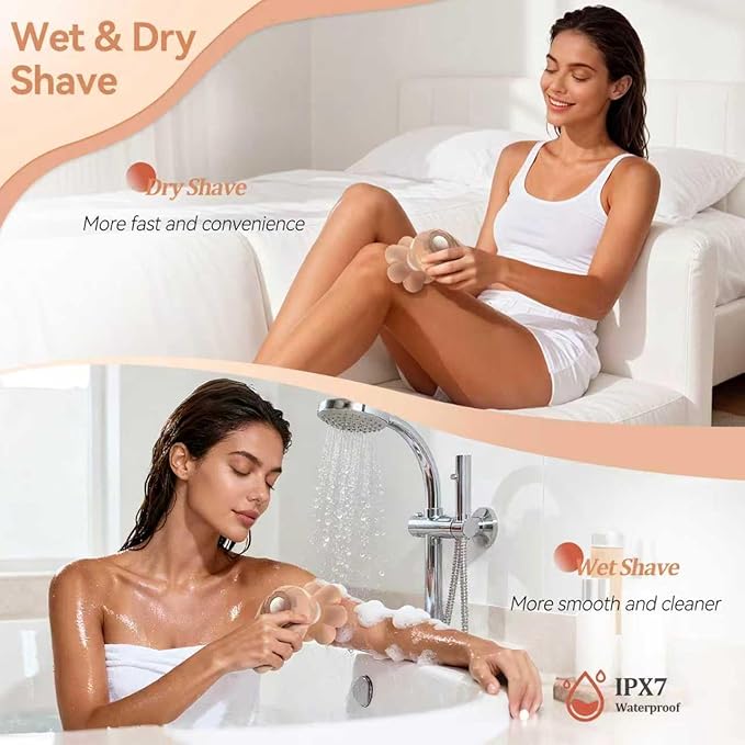 3-in-1 Electric Razor for Women’s Legs &amp Bald Head IPX7 Waterproof Wet/Dry Grooming Kit with 7D Magnetic Blade 120-Min Type-C Rechargeable Razor Ideal Holiday Gift Mocha
