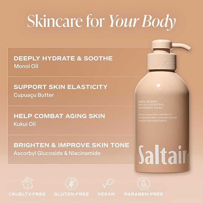 Saltair Santal Bloom Body Care Bundle – Body Wash 2-Pack (2x17oz) + Body Mist 2-Pack (2x8oz) Moisturizing Shower Gel &amp Long-Lasting Lightweight Fragrance Mist Vegan Cruelty-Free Paraben-Free f